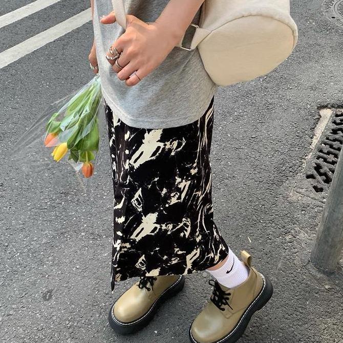 Newlan QZ026 Rok Panjang Korean Style - Nindi Skirt Katun Mosscrepe Pinggang Karet - Bawahan Wanita 