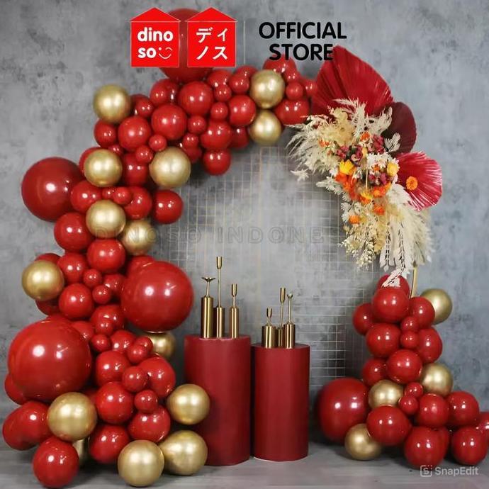 DINOSO Balon Set Dekorasi Merah Maroon Karangan Garland Balon Set Dekorasi Pesta Ulang Tahun Warna M