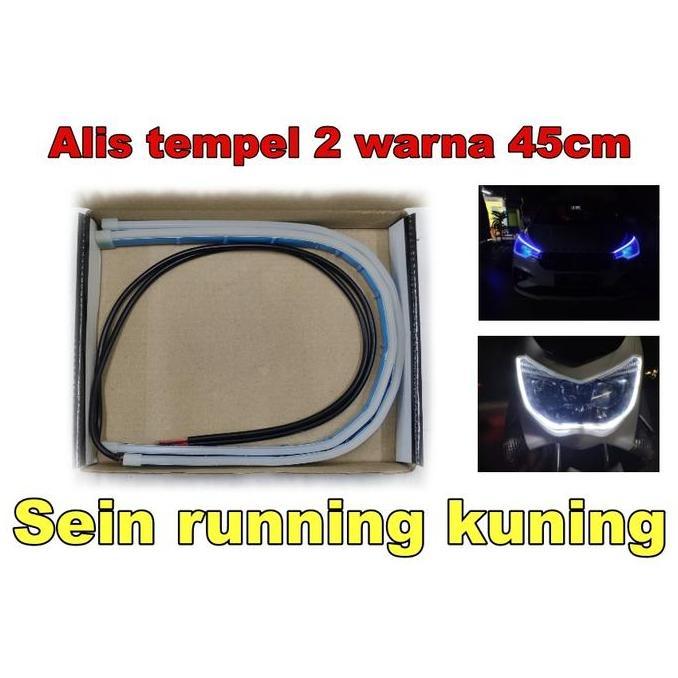 Led Alis Tempel softled tipis 2 warna sein running 45cm 12v untuk mobil motor bus, isi 2pcs