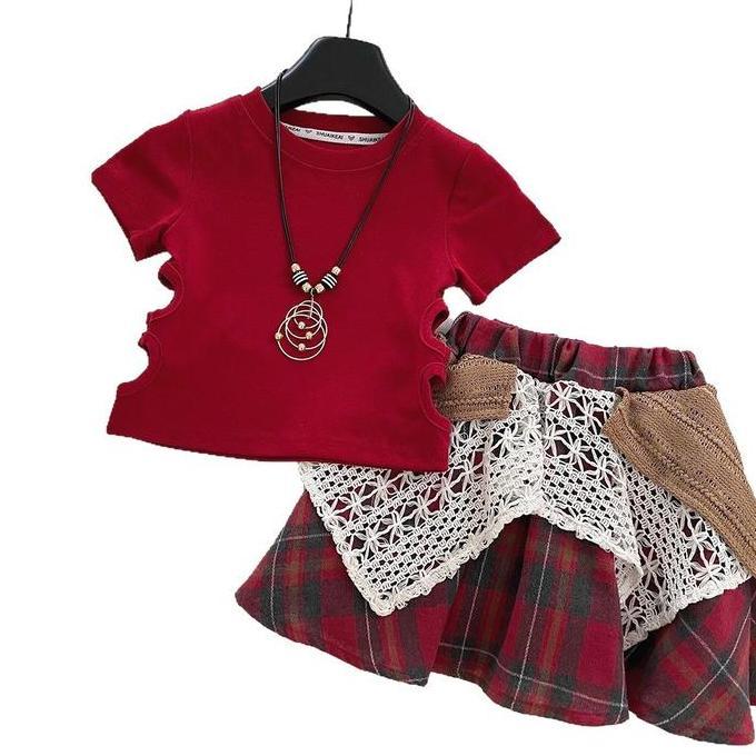 BEST SELLER RYUTA SETELAN ROK CELANA ANAK PEREMPUAN 1-10 TAHUN/ ROK RAJUT MERAH KOTAK ANAK