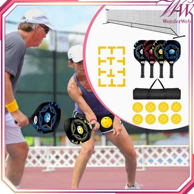 Pickleball Set Pickleball Net Set Padle Pickleball Set Include 8pcs Bola Dan 4pcs Raket Pickleball