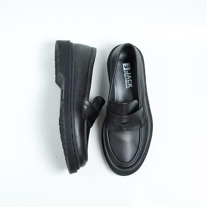 Jack Footwear -Sepatu Loafers Formal Pria Floyd Black Flat Shoes