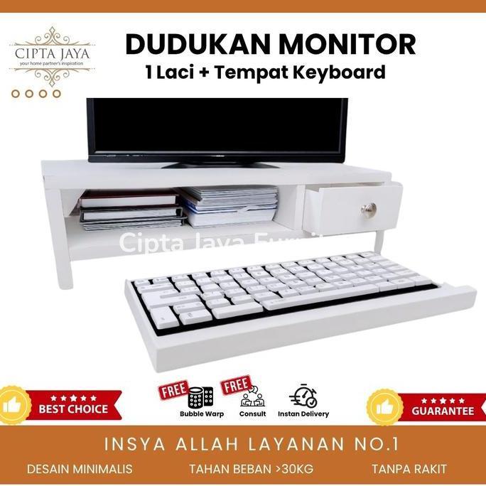 Cipta Jaya - Meja Monitor Komputer Stand Tatakan Dudukan Dengan 1 LACI Plus Tempat Keyboard Standing