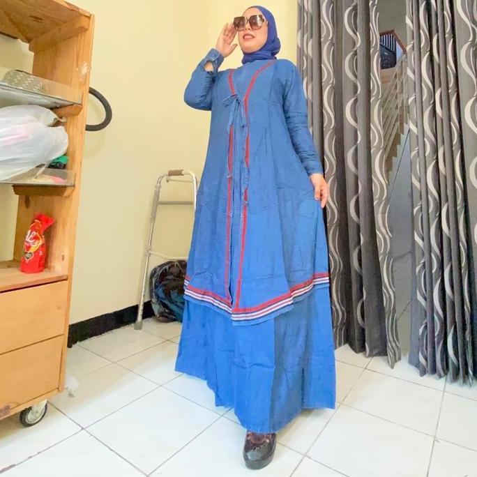 Gamis Corla Jins Rompi Kancing Muslim Silk Wanita Dress Baju Crinkle Dewasa Airflow Panjang - Kuning