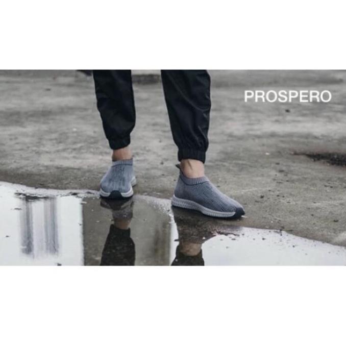 PROSPERO - Sepatu Sneakers Pria Slip On Knitting Full Grey