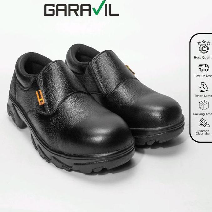 GARAVIL sepatu safety proyek slip on karet anti slip ujung besi Shoes Pria synthetic ringan kitchen 