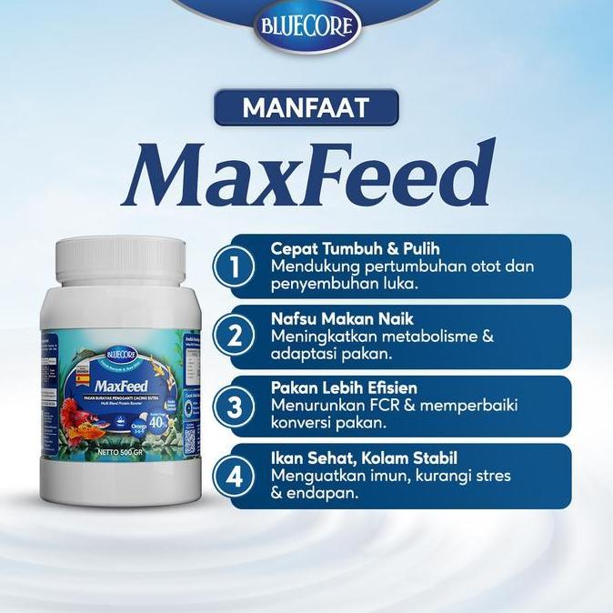 BlueCore Maxfeed Pakan Burayak Ikan penghemat cacing sutera untuk penggemuk ikan dan perangsang ikan