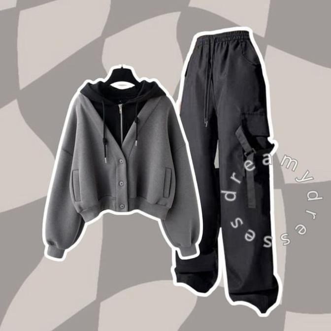Gratis Ongkir One Set 60 - Outfit Study Tour Ootd Cewe Mamba Setelan Wanita Korea Set Celana Cargo S