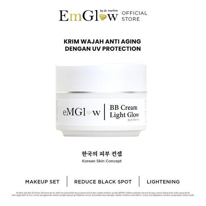 EMGLOW - BB CREAM LIGHT GLOW | Ectoin Waterbased BB Cream Aloe Vera Vit B5 & E Menutrisi Kulit Wajah
