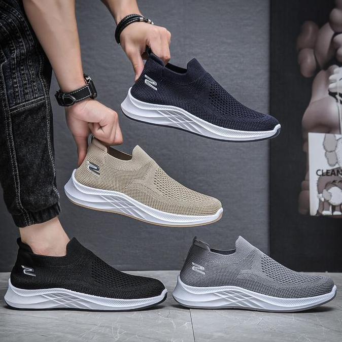 Sepatu Sneakers Slip On Kanvas Rajut Pria Tanpa Tali Casual Shoes 50