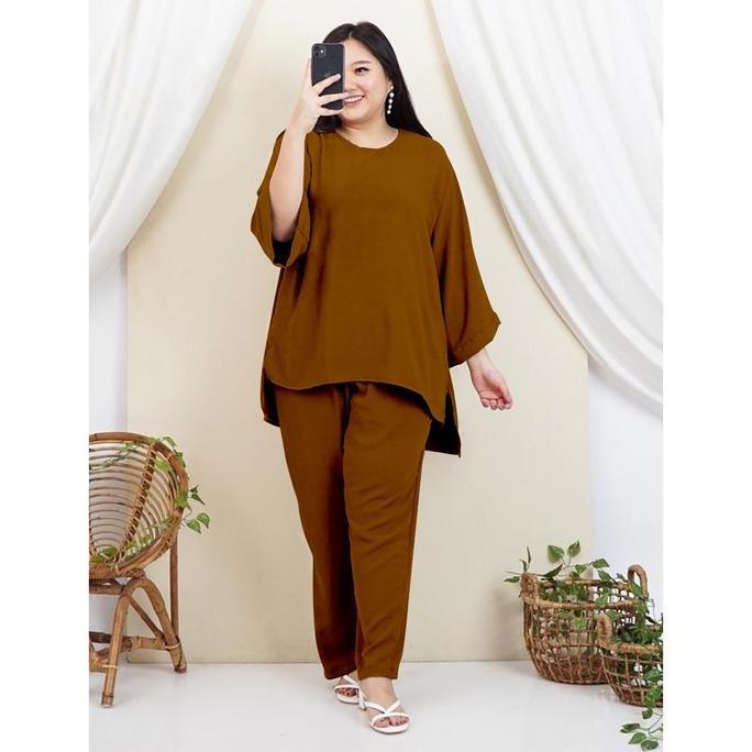 one set crinkle  wanita jumbo/setelan wanita jumbo ld 120 cm-140cm