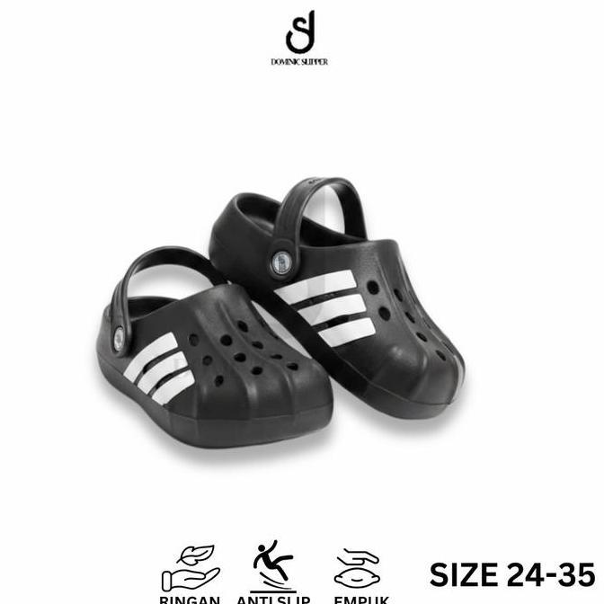 DOMINIC Sandal Baim Anak Cowok Sendal Sepatu EVA Sporty Stripes Tali Belakang Crop Anti Licin Size 2