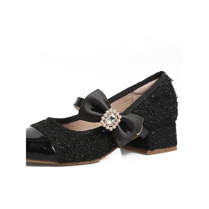 COLINE CLN-2851 Tweed Hak Tahu Wanita  #C1238 Shoes Heels High - CLN-2851#BLACK, 36