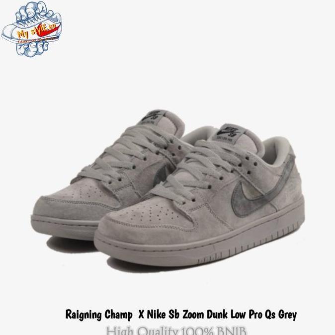 Sepatu Raning Champ X Nike Sb Zoom Dunk Low Pro Qs Grey 100% BNIB