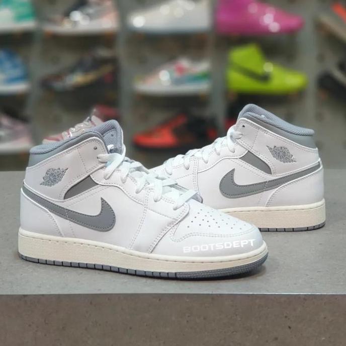 Air Jordan 1 Mid White Vintage Grey Wolf Grey (100% Authentic)