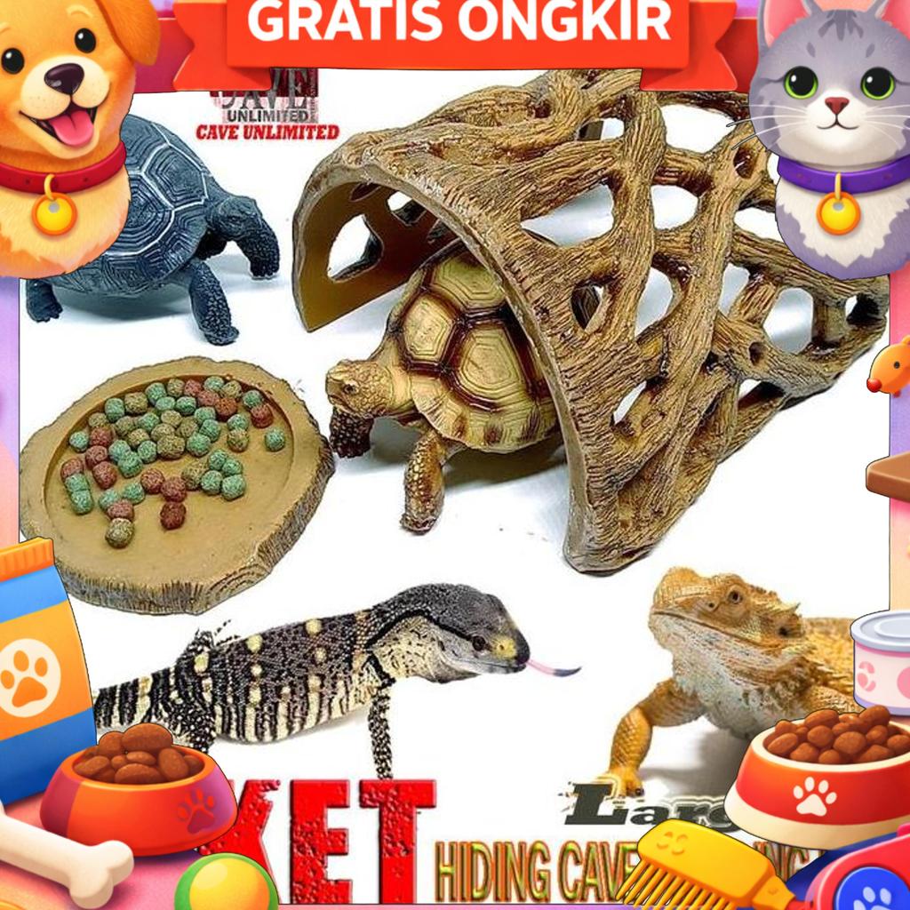 Paket La Hiding Cave Feeding Dish Sembunyi Kura Sulcata Tortoise