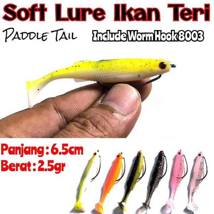 Promo Softlure Ikan Teri Soft Lure Realis Include Wormhook 6,5Cm 2,5Gr Carolina Rig Umpan Cod