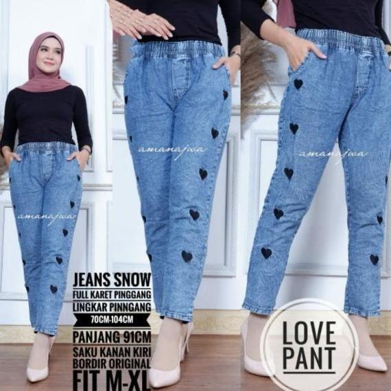 Terlaris Celana Wanita Baggy Jeans Love Bordir Asli Slim-Fitting