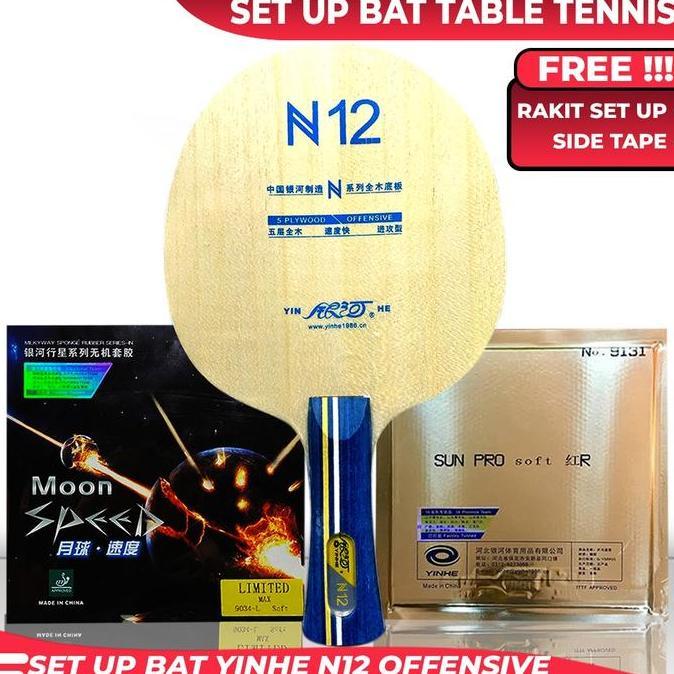 Paket Bat Pingpong Rakitan Yinhe N12 Offensive Moon Speed Sun Pro Soft
