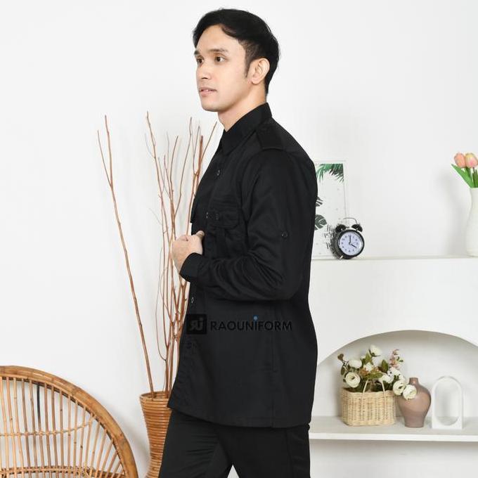 RAOUNIFORM Baju Kemeja PDL Hitam Pria Lengan Panjang Kemeja PDL Lapangan Unisex