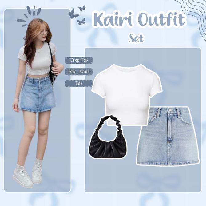 Grgd- Setelan Kairi Outfit Set [ Crop Tee + Rok Mini + Tas ] One Set Korean Style | Ootd Fashion Wan