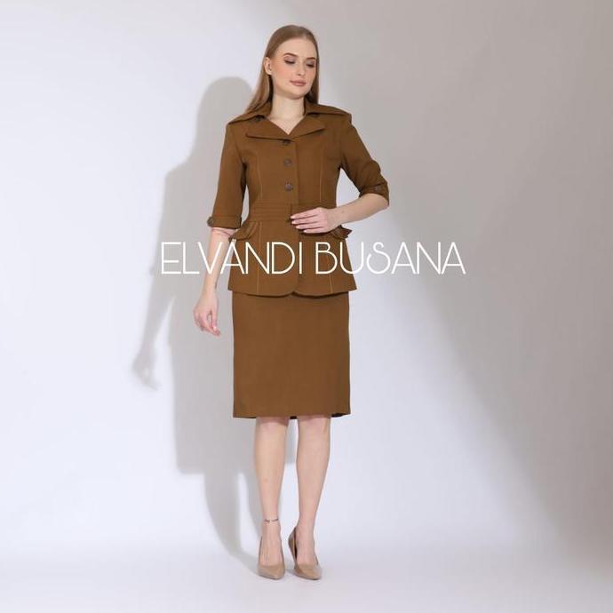 Setelan Jas Wanita Blazer Model Ikat Pinggang Khaki Tua Seragam Guru Baju PNS & Pemda - 6601 Setelan