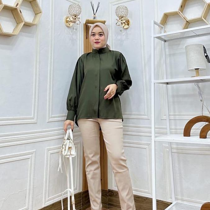 Busananew- Atasan Baju Lengan Panjang  Dewasa Wanita Shakila Spandek Premium Putih Basic Casual Rema