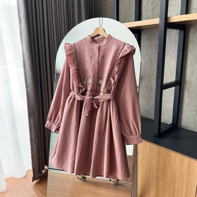 Busananew- By.Hana 473 | Tunik Rempel Motif Bordir | Free Belt