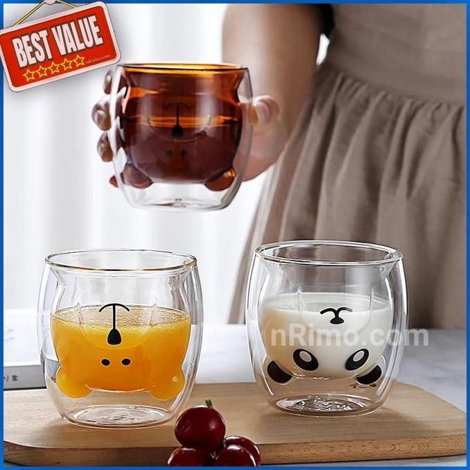 Terpopuler- Gelas Kaca Unik Lucu Gelas Kopi Double Wall Anti Panas 230Ml 250Ml