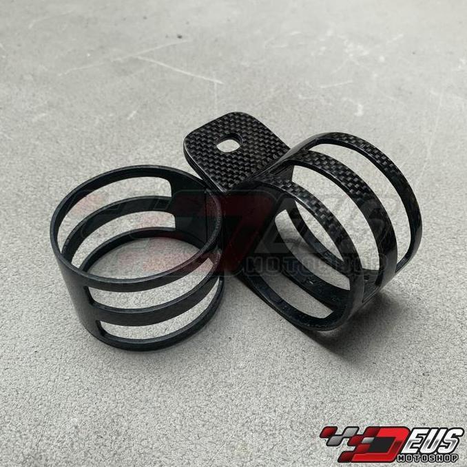 Thebest- Klem Knalpot 2 tak Carbon Fiber / Bracket Dudukan Silencer 2T 2tak