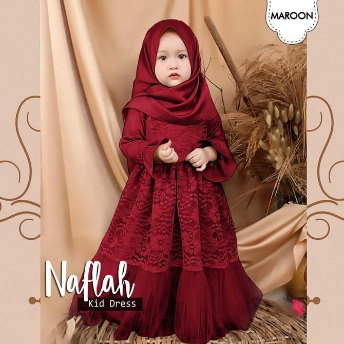 MAXI DRESS NAFLAH FULL BRUKAT KID / GAMIS ANAK FULL BRUKAT NAFLAH 3-6 TAHUN / GAMIS ANAK MUSLIM  KON