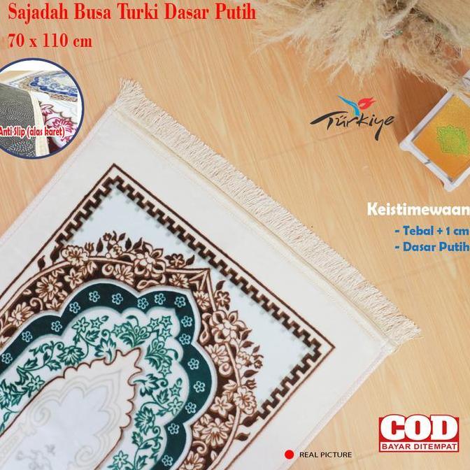 Youai- Sajadah Tebal Turki Putih Turkey Premium Halus Tampilan Dan Motif Mewah Ukuran Besar Sejadah 