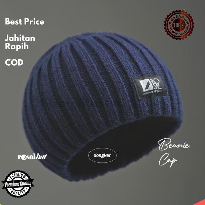 Uwouwo- Peci Kopiah Songkok Rosal Peci Beanie Cap - Topi Kupluk Rajut Hitam