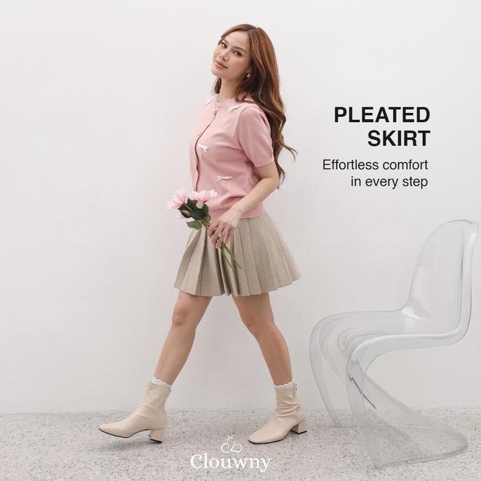Berkualitas Clouwny Pleated Knit Skirt Bawahan Rok Wanita Korea Modern Korean Style Premium Knit Min