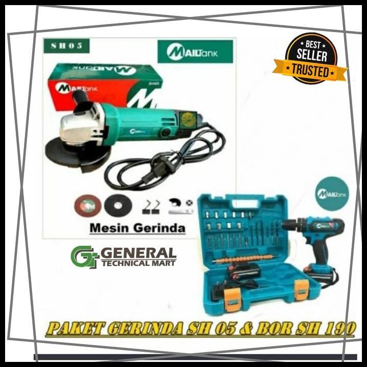 BEST DEAL PAKET MESIN BOR BATERAI IMPACT MAILTANK & GERINDA TANGAN 4" MAILTANK 