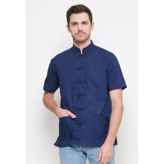 baju cheongsam kemeja atasan pria putih polos size M-XL