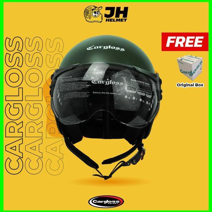 VIRALL HELM CARGLOSS YR HIJAU ARMY (HALF FACE/HELM RETRO/CLASSIC/KLASIK) *