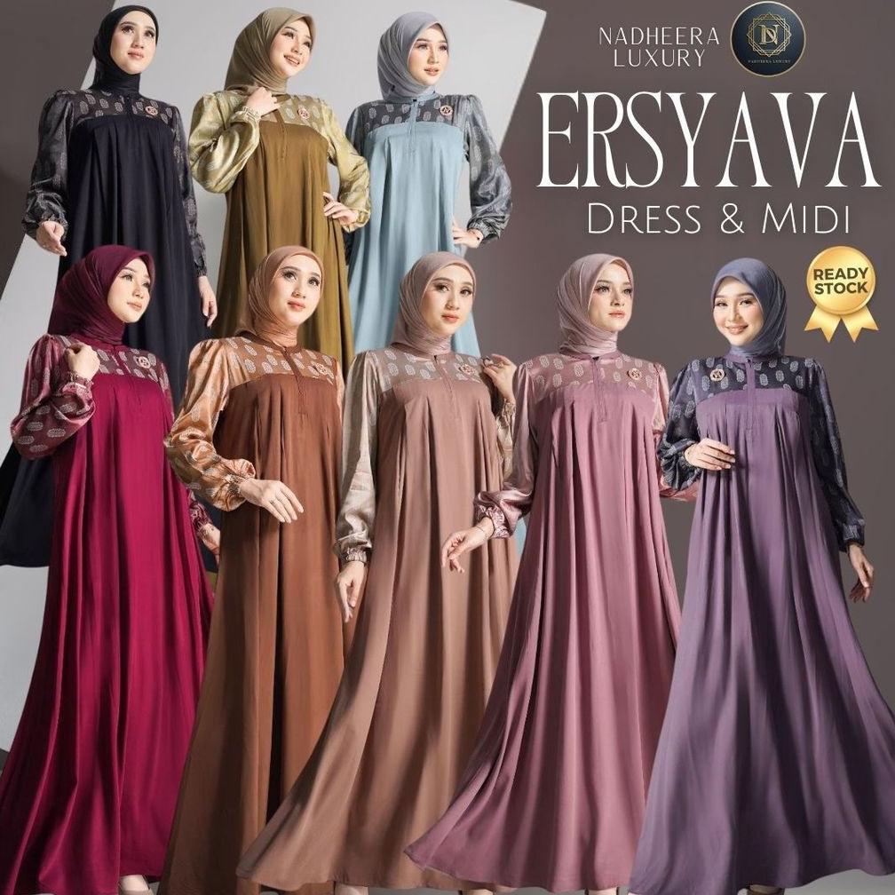 [BISA COD] ERSYAVA DRESS MIDI NADHEERA LUXURY GAMIS RAYON PREMIUM SP ERSYAVA NADHERA TERBARU