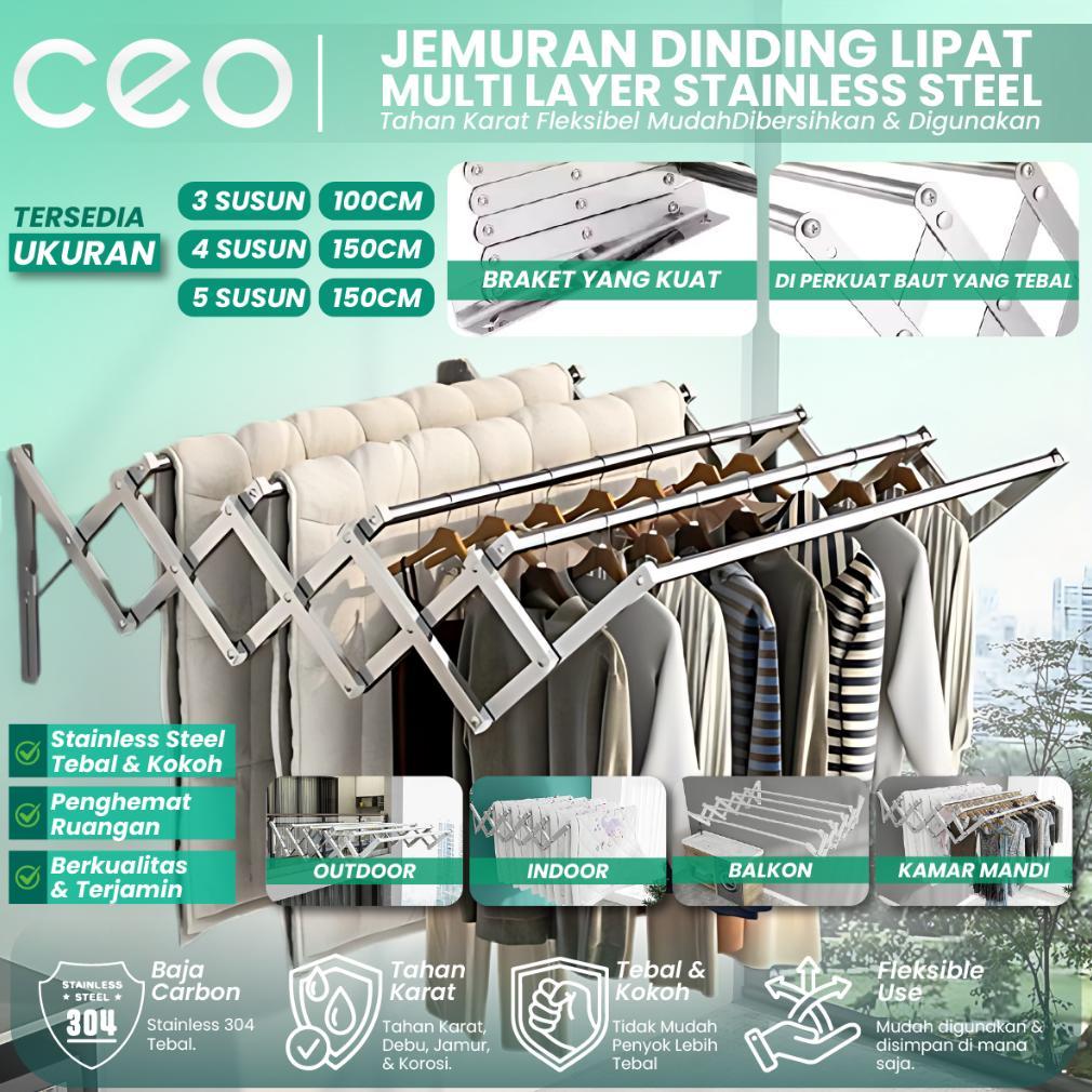 CEO Jemuran Dinding Stainless Steel Jemuran Tempel Dinding Multilayer Jemuran Pakaian Minimalis Kuat
