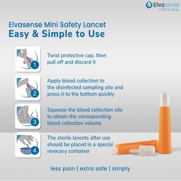 Baru Elvasense Mini Safety Lancet 28G - Blood Lancet Elvasense Jarum Lancet