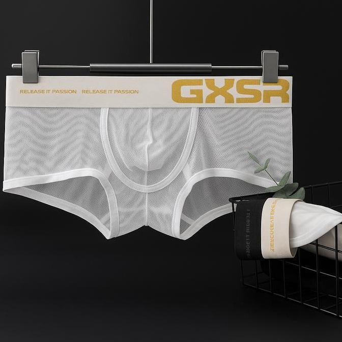 Realboy- Gtopx Boxer Pria Transparan Jaring Karet Boxer Berlubang