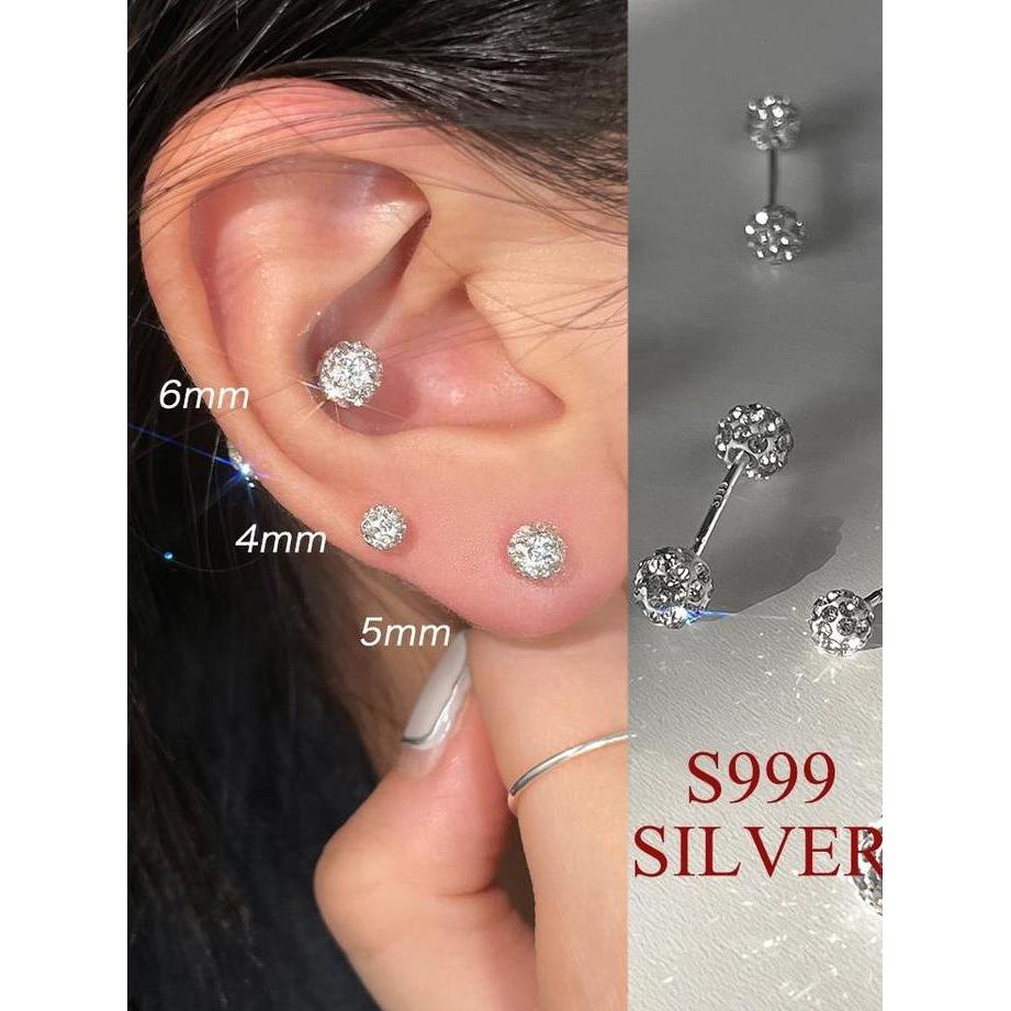 EAR PARTNER-999 Jarum Perak Anting-anting perak murni untuk wanita, menjaga lubang telinga dengan tu