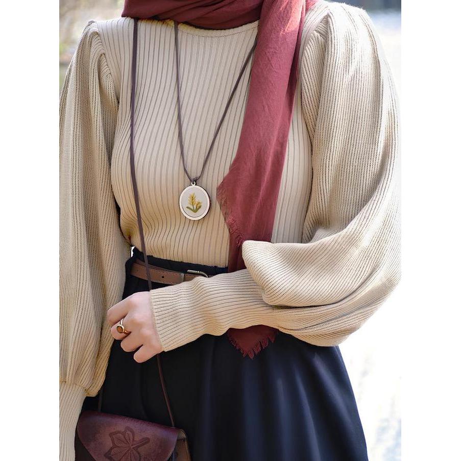 BLOUSE WANITA KNIT AQILA lengan balon bahu rempel Knitwear Baju Atasan