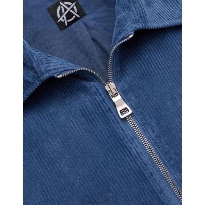 CLOUDY SKY Jaket Boxy Corduroy Pria Navy Zipper Tebal Casual Unisex