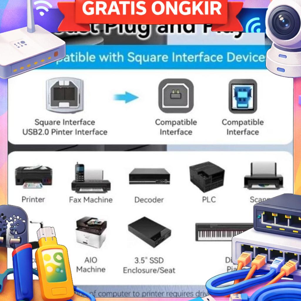 Kabel Usb Printer 2.0 Aktif  Panjang 15M / 20M ( Usb Printer 15Meter / 20Meter High Speed ) )