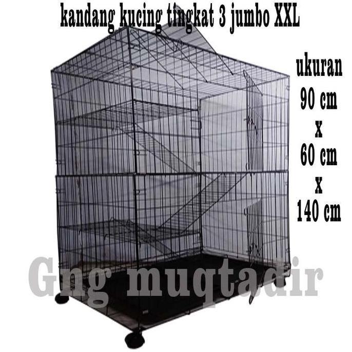 kandang kucing tingkat 3 jumbo size XXXL ukuran 90x60x140 bahan premium cat coating tahan karat