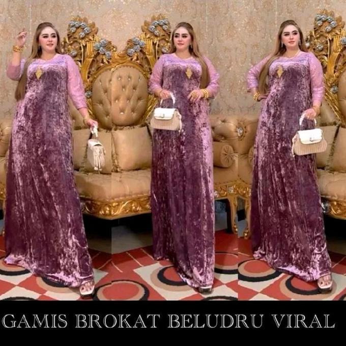 Sale Gamis Jevani Beludru Elegan & Brukat Kombinasi, Lengan 7/8