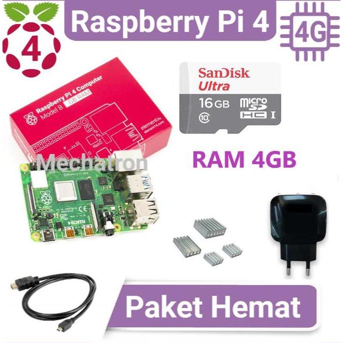 Raspberry Pi 4 model B 4GB Paket Hemat Siap Pakai Made in UK Pi4 Pi4B