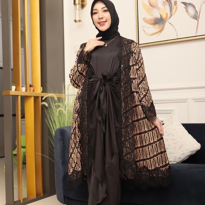 Grosir Lolota Set Kaftan | Kaftan Ikat Viscose Premium Gies Hitam Batik Kondangan Muslim Wanita Form
