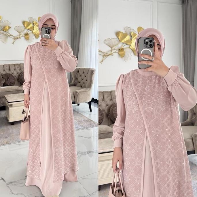 Promo Nnfashion ~ Khansa Dress  Ii  Wanita Muslimah Panjang Cantik  Muslim Motif Kombinasi Games Ter